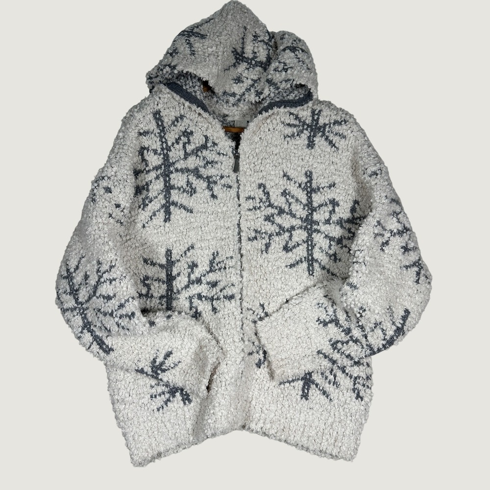 Christian Siriano Snowflake Hoodie Women L White Excellent Popcorn Knit Sweater‎
